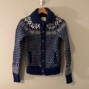Aerie Lambs Wool Rabbit Hair Y2K Fair Isle Fisherman Cardigan Sweater Medium